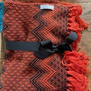 Alpaca Hand Woven Shawl Scarf in Orange & Black w Fringe Made in Bolivia